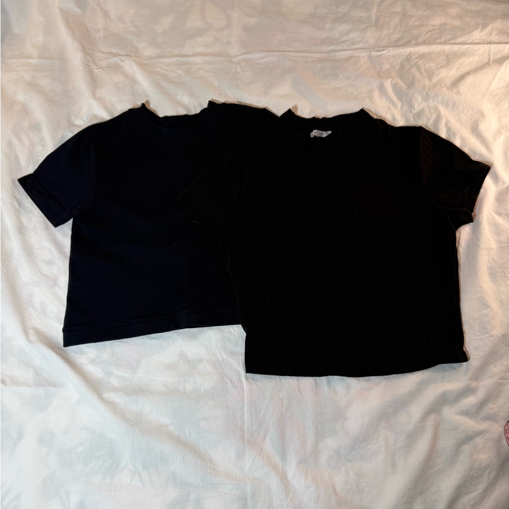 Set of Two Black Short Sleeve crop Tees